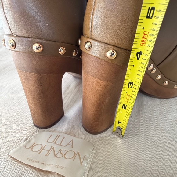 Ulla Johnson Elin Tassel Boots Leather Gold Fringe Wood Heels Sz 35 Quiet Luxury - Picture 8 of 16
